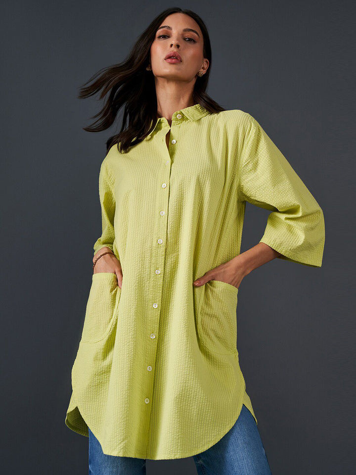 AND Self Design Mandarin Collar Cotton Top