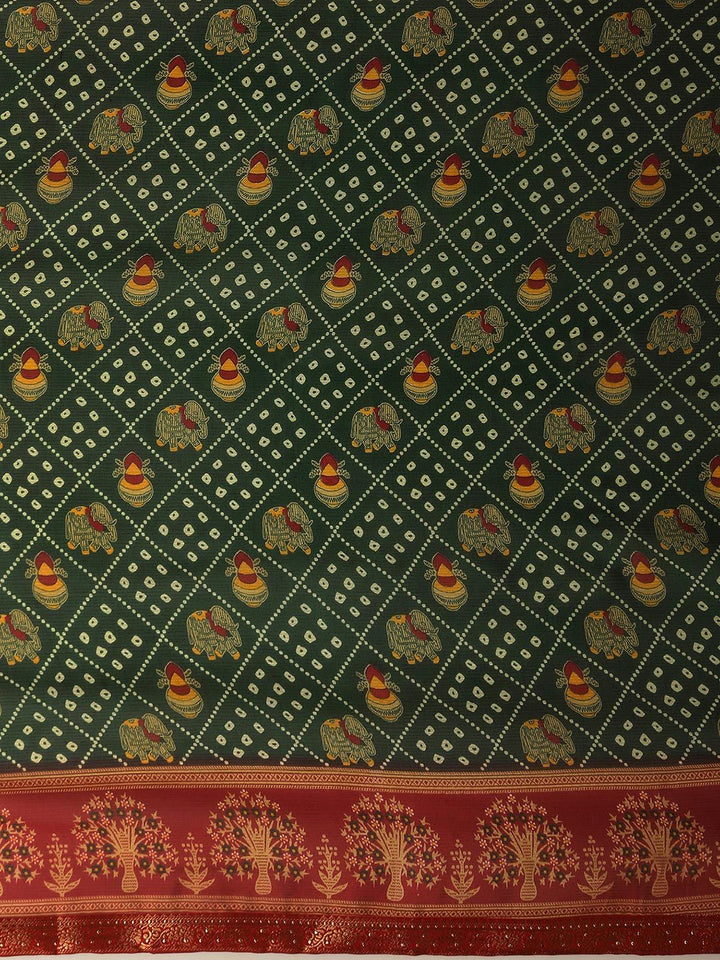 KALINI Bandhani Print Zari Pure Georgette Bandhani Saree