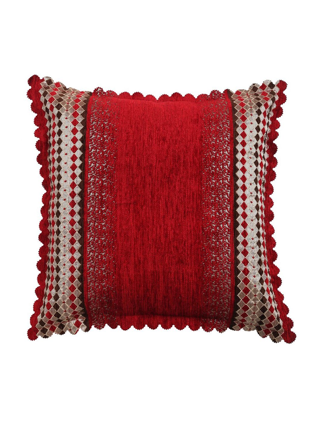HOSTA HOMES Red & White Set of 5 Embroidered Velvet Square Cushion Covers