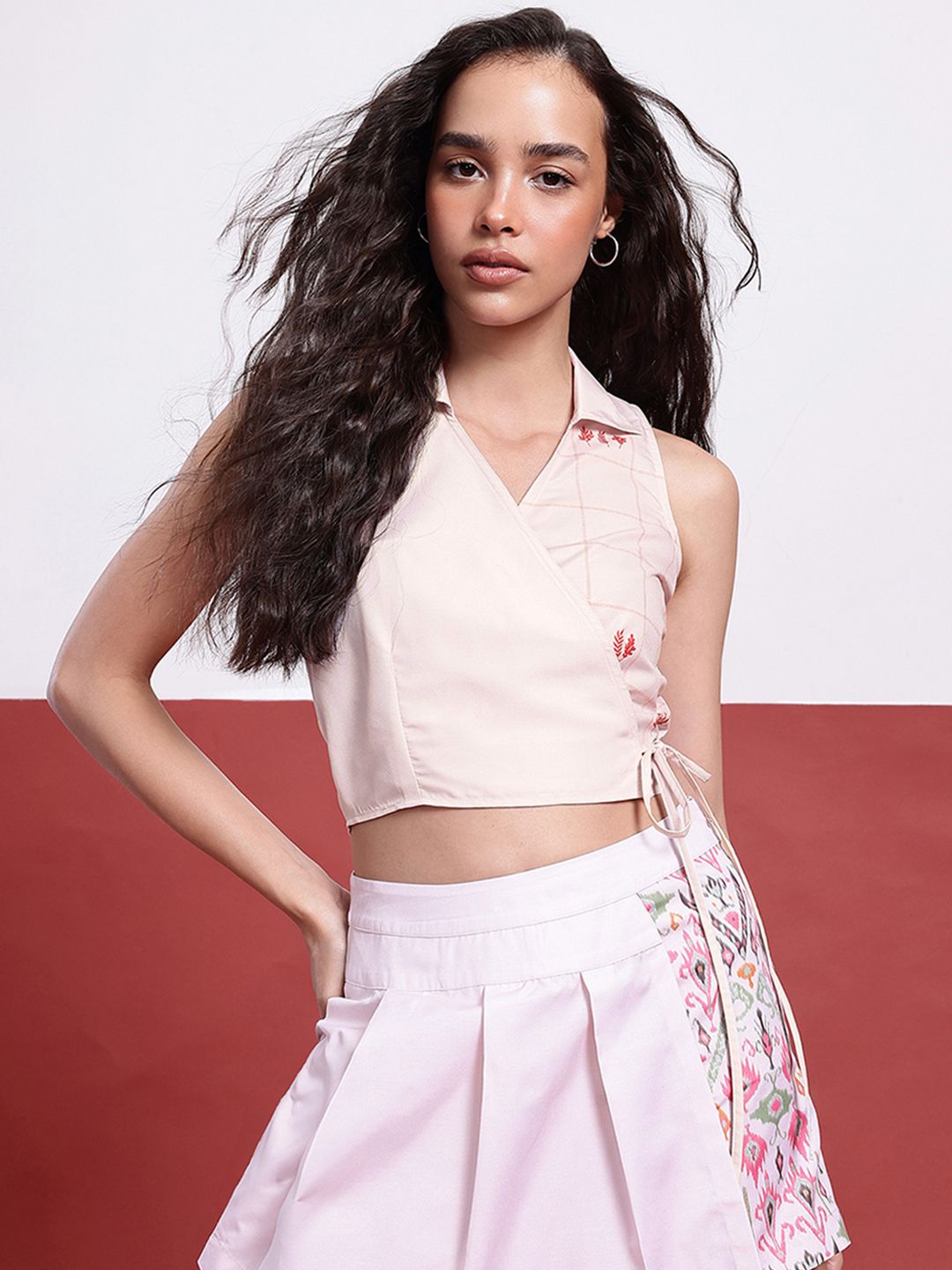 DressBerry Whimsical Wear Printed Wrap Crop Top
