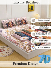 Moda Rapido X KLOTTHE Peach-Coloured & Pink Floral 400 TC King Bedsheet with 2 Pillow Covers