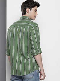 The Indian Garage Co Pure Cotton Slim Fit Opaque Textured & Striped Casual Shirt