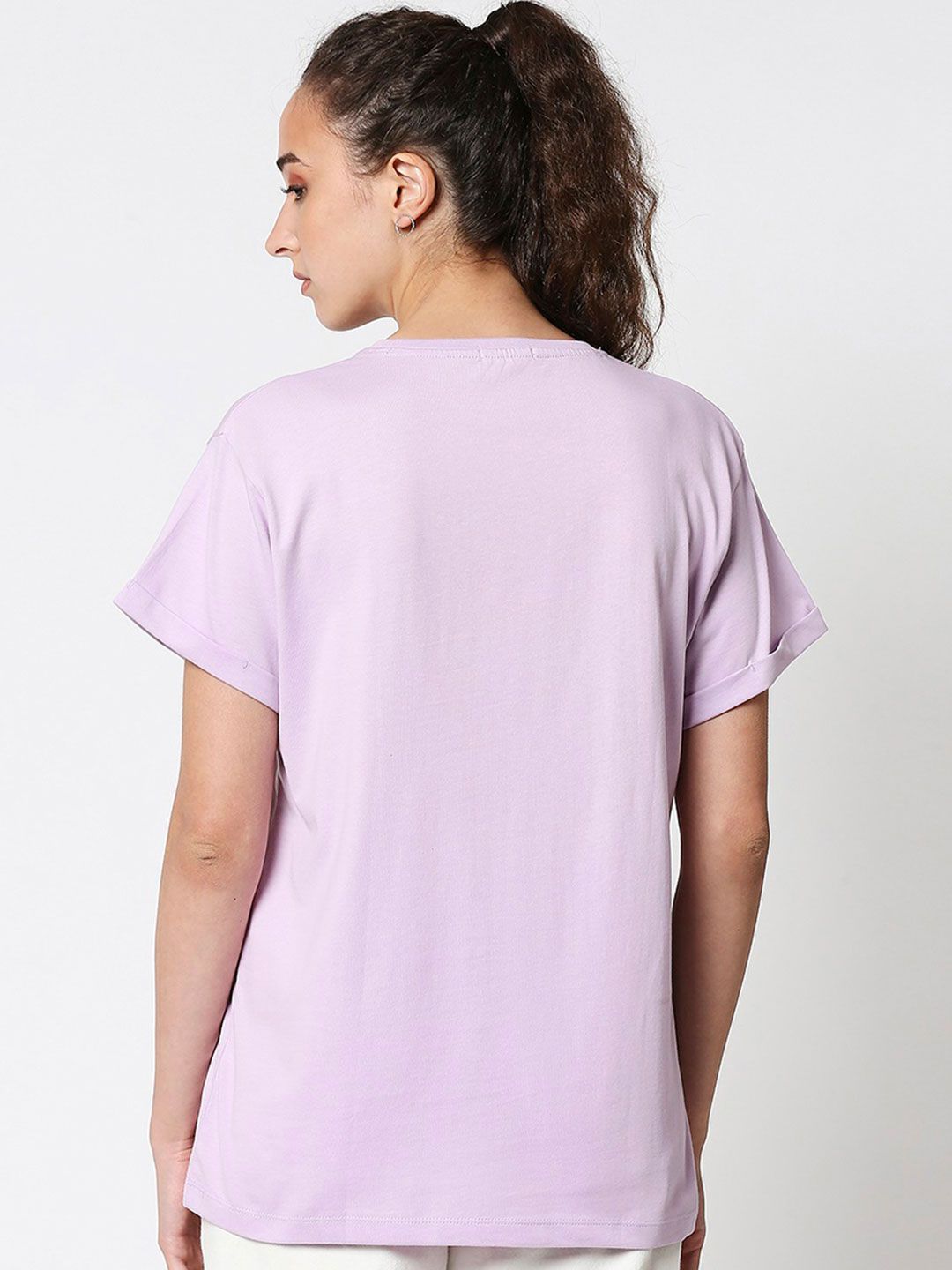 Bewakoof Women Lavender & Black Printed T-shirt