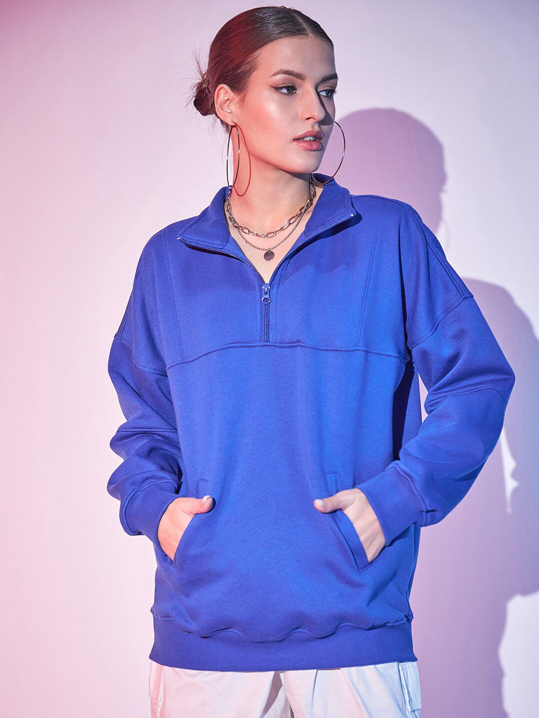 STREET 9 Typography Printed Pure Cotton Fleece Pullover