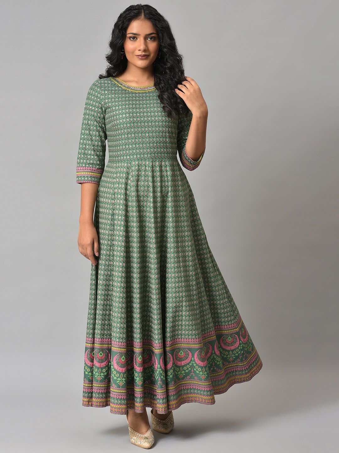 W Green Ethnic Maxi Dress