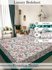 Myntra Elegant Homes Multicoloured Floral 300 TC Bedsheet with 2 Pillow Covers