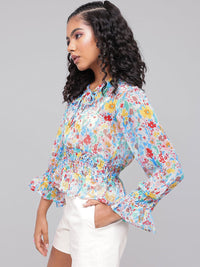Dressberry Floral Fest Smocked Semi Sheer A-Line Top