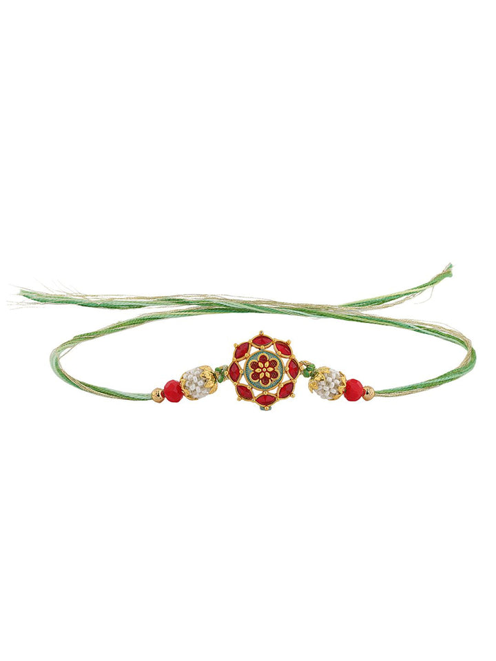 Voylla Eternal Bloom Floral Stone Studded & Beaded Thread Rakhi