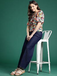 DressBerry Floral Print Sweetheart Neck Ruched Top