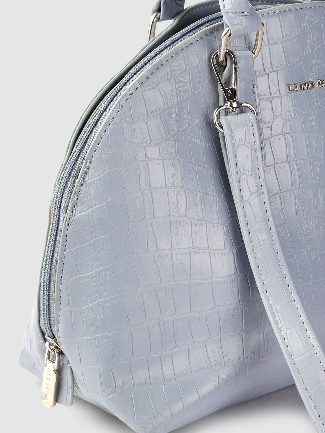 Lino Perros Women Grey Croc Textured Structured Handheld Bag