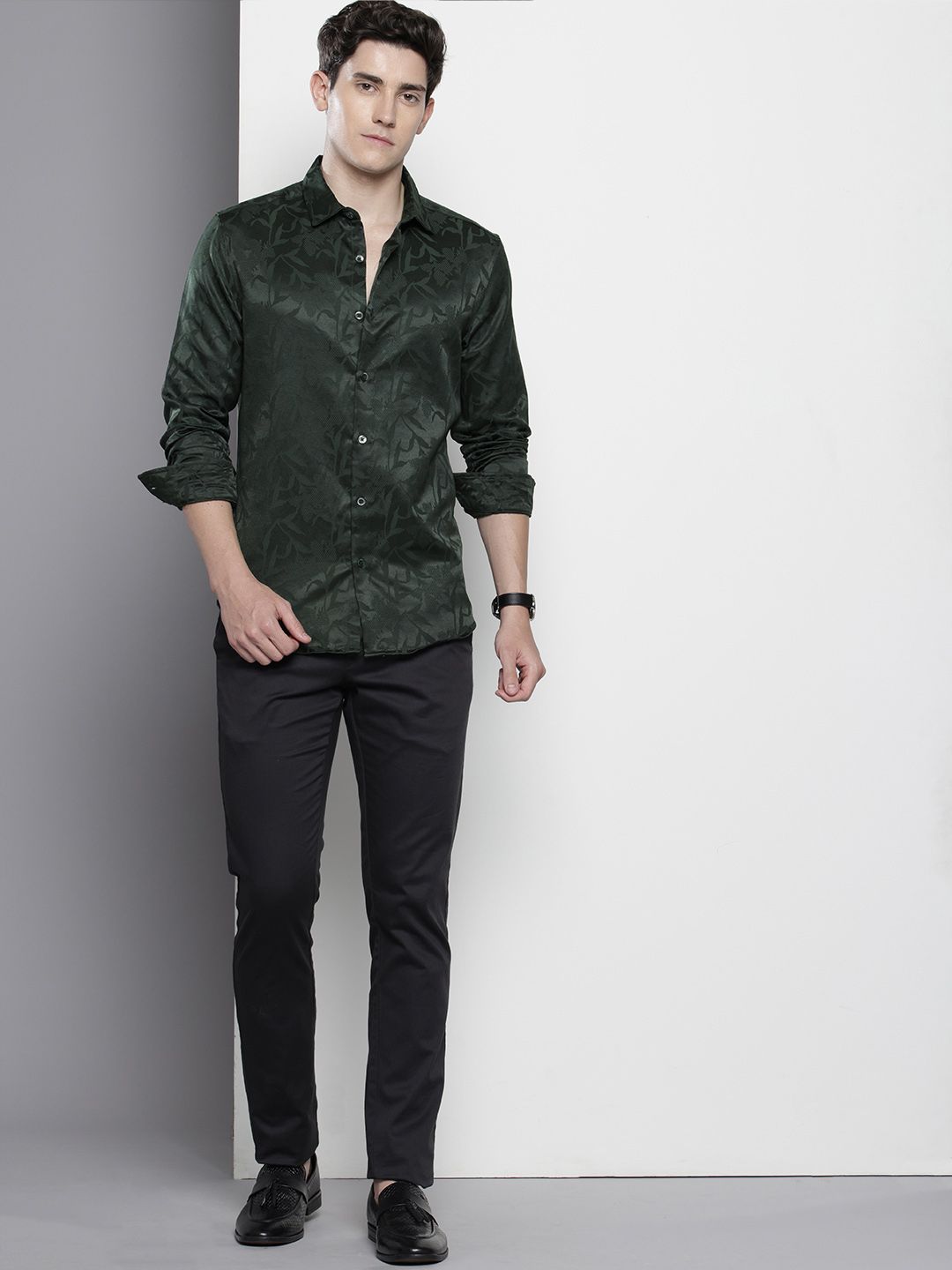 The Indian Garage Co Slim Fit Self Design Opaque Party Shirt