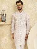 SOJANYA Men White Floral Embroidered Thread Work Kurta