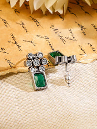 Rubans Oxidised Silver Plated Emerald Studded Handcrafted Floral Necklace Set