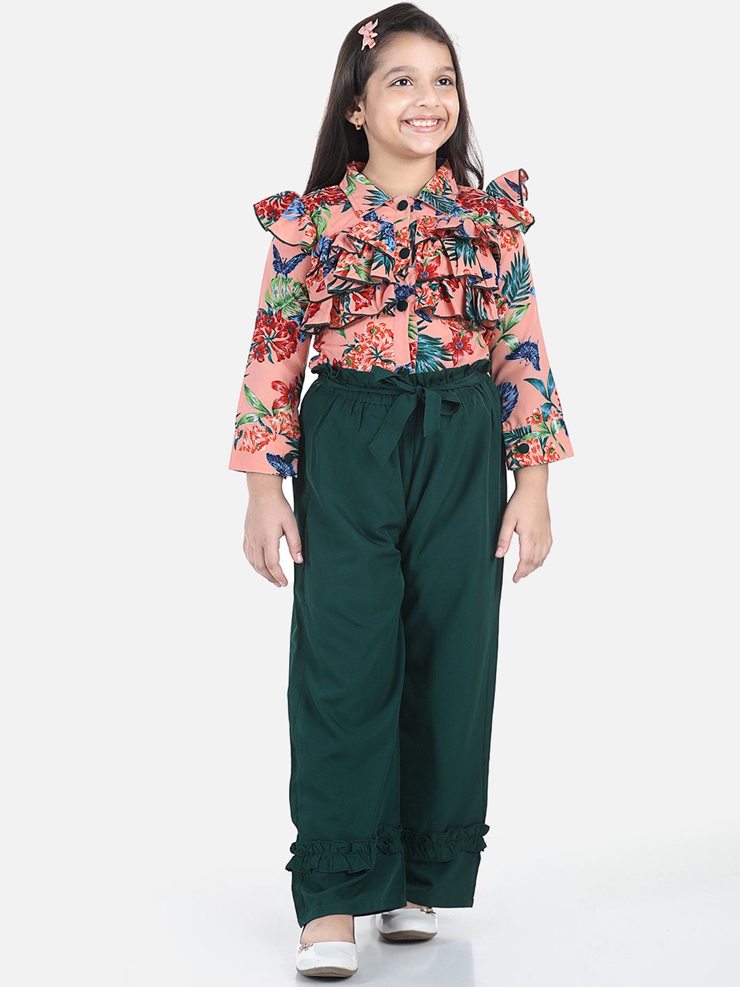 Cutiekins Girls Rust & Green Printed Top with Palazzos