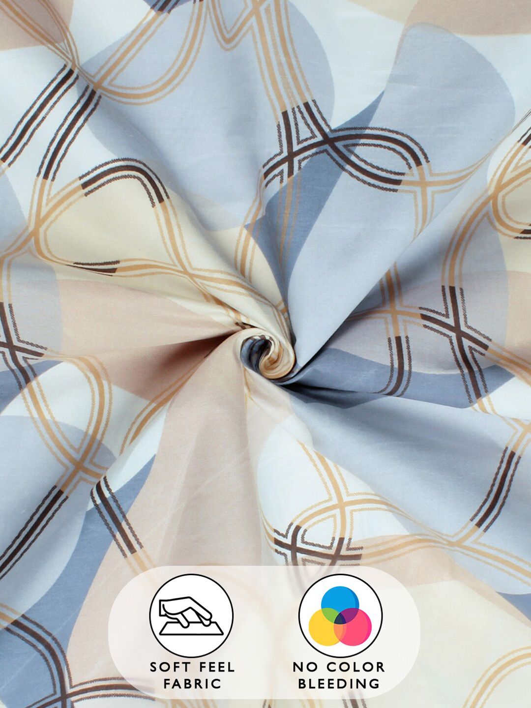 Story@home Cream & Blue Geometric 180 TC Queen Bedsheet with 2 Pillow Covers