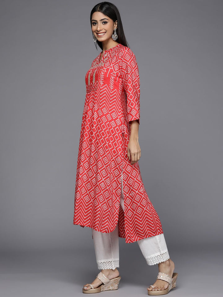 Varanga Women Red & White Bandhani Printed Gotta Patti Indie Prints Kurta