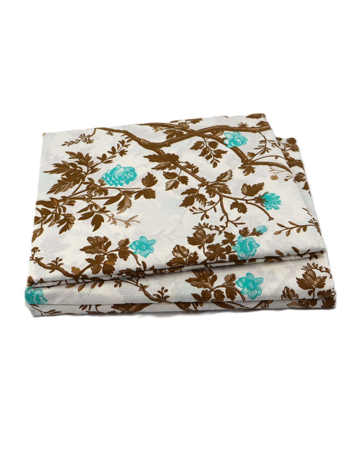 BOMBAY DYEING Brown Floral Cotton 144 TC Fitted Queen Bedsheet Set-1.52cmX1.98 cmX 30 cm