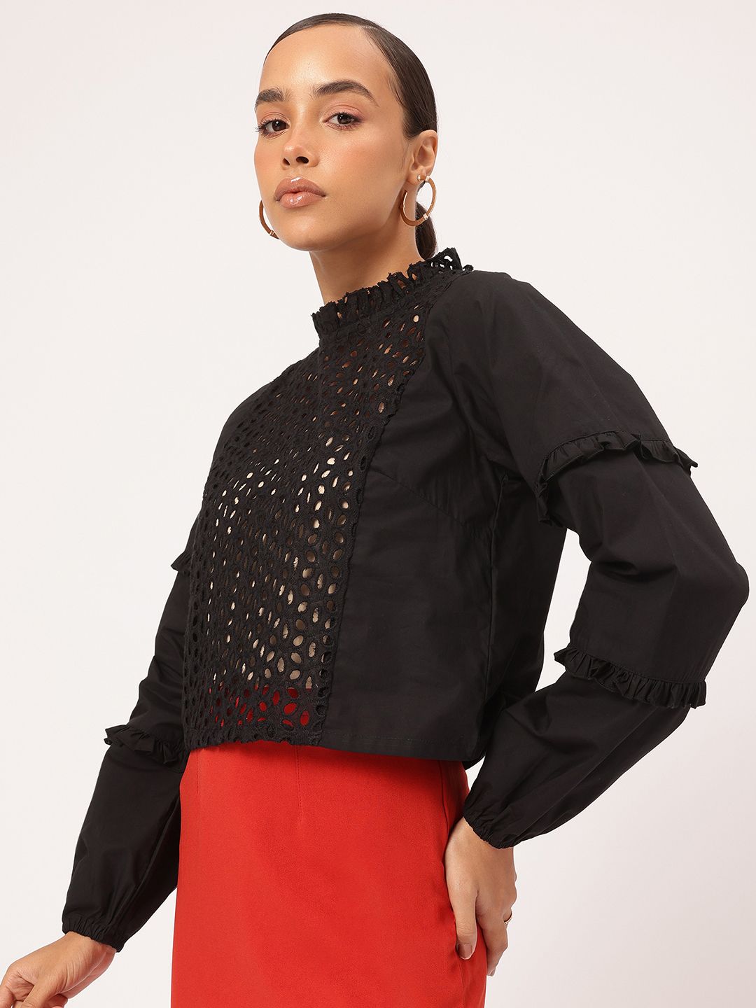DressBerry Schiffli Show Frilled Cotton Top