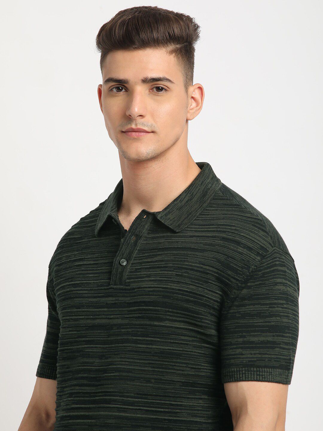 THE BEAR HOUSE Striped Polo Collar Short Sleeves Cotton T-shirt