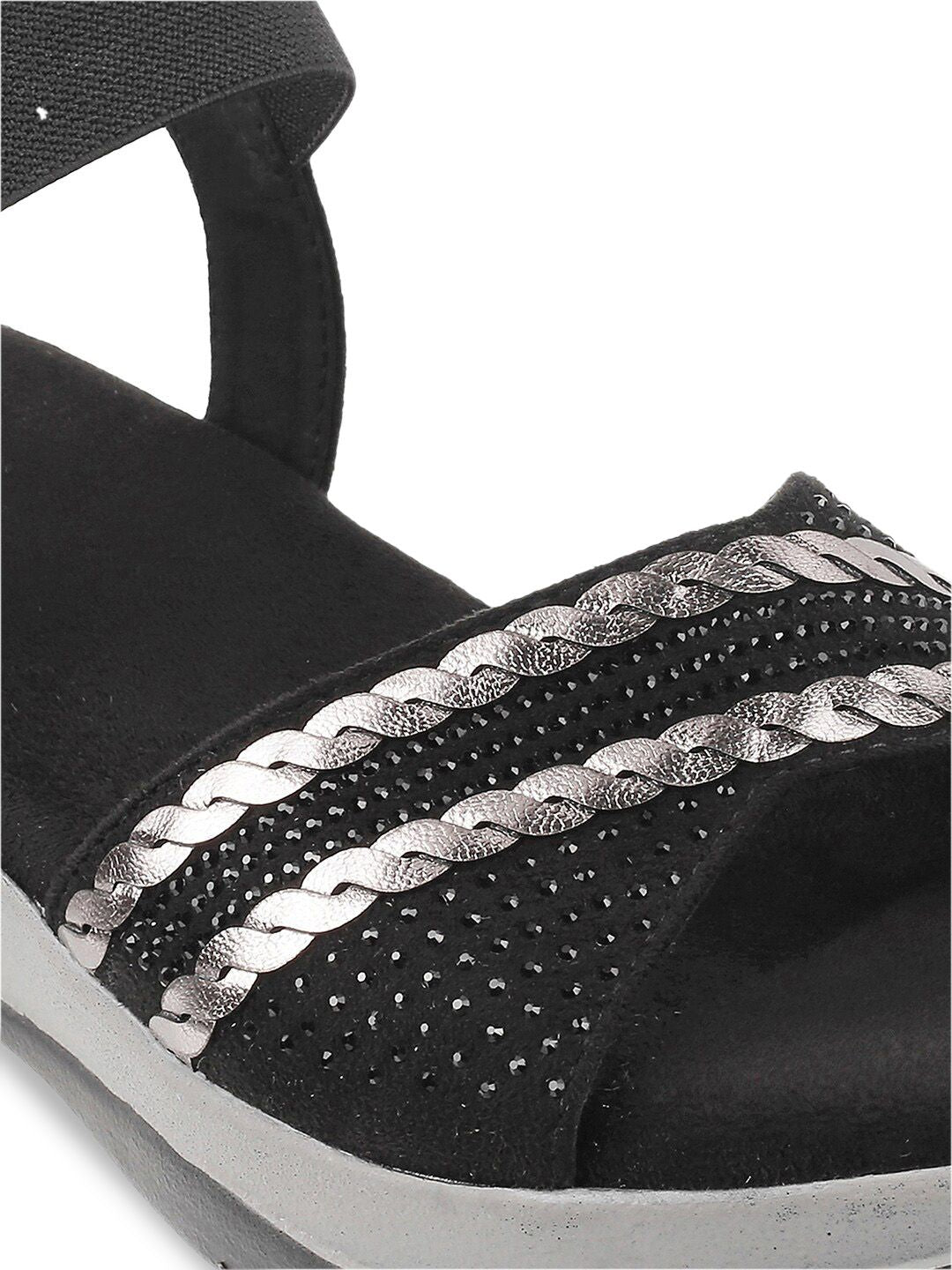 Metro Women Black Open Toe Flats
