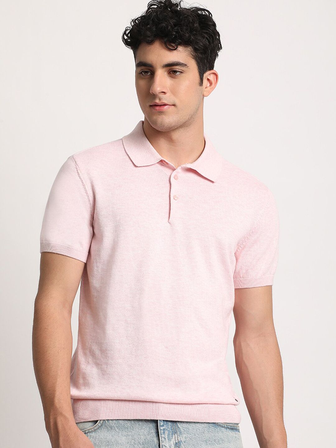 THE BEAR HOUSE Men Solid Slim Fit Cotton Polo Collar T-Shirt