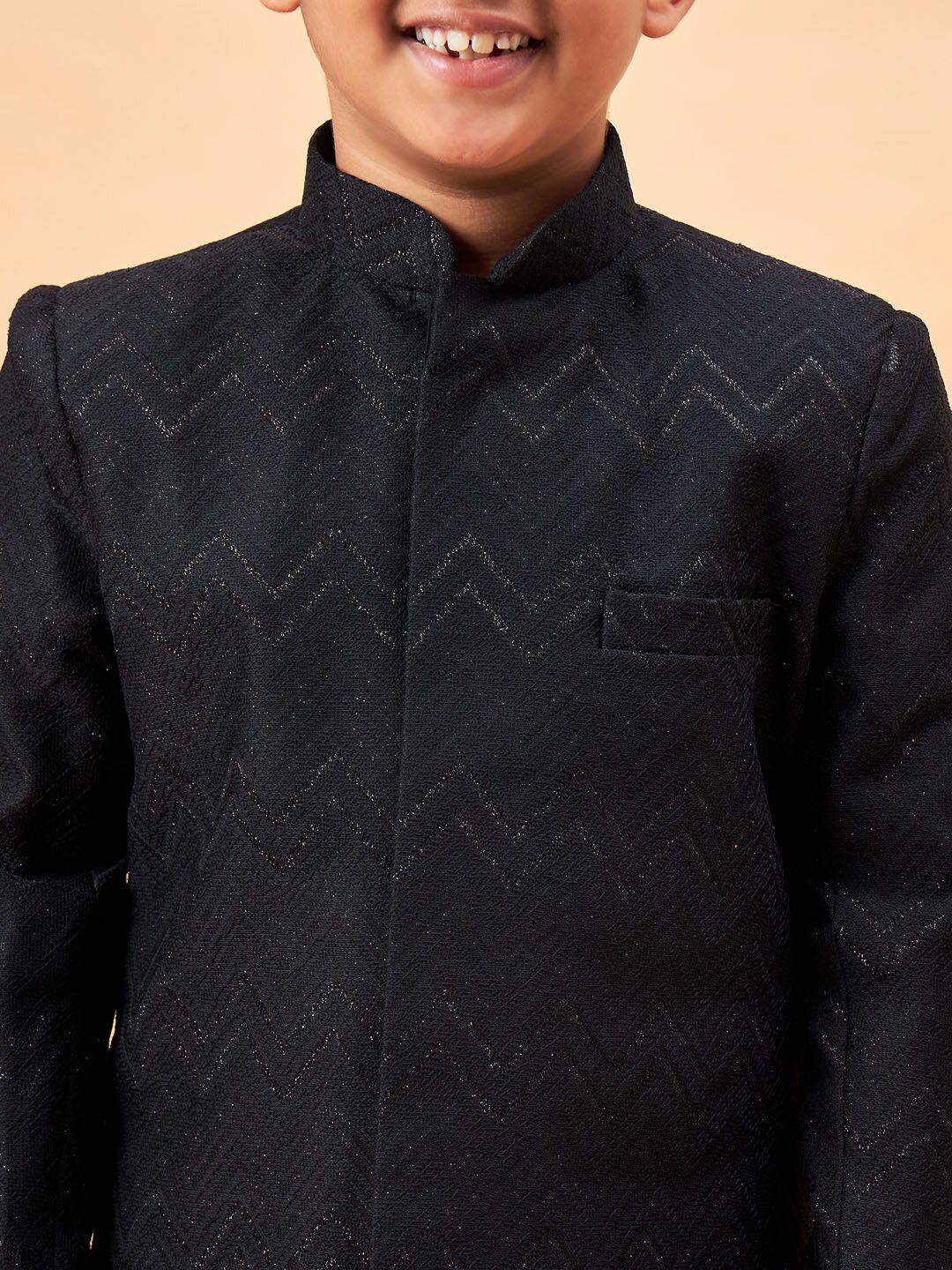 VASTRAMAY Boys Self Design Mandarin Collar Sherwani Set
