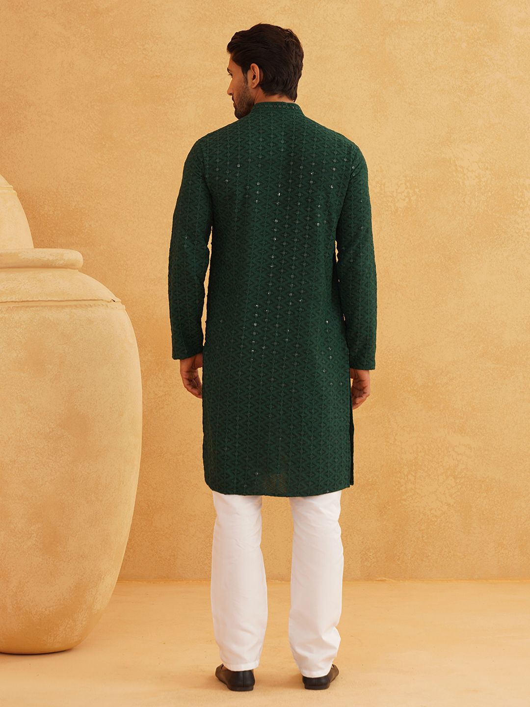 SOJANYA Ethnic Motifs Embroidered Mirror Work Pure Cotton Kurta with Churidar