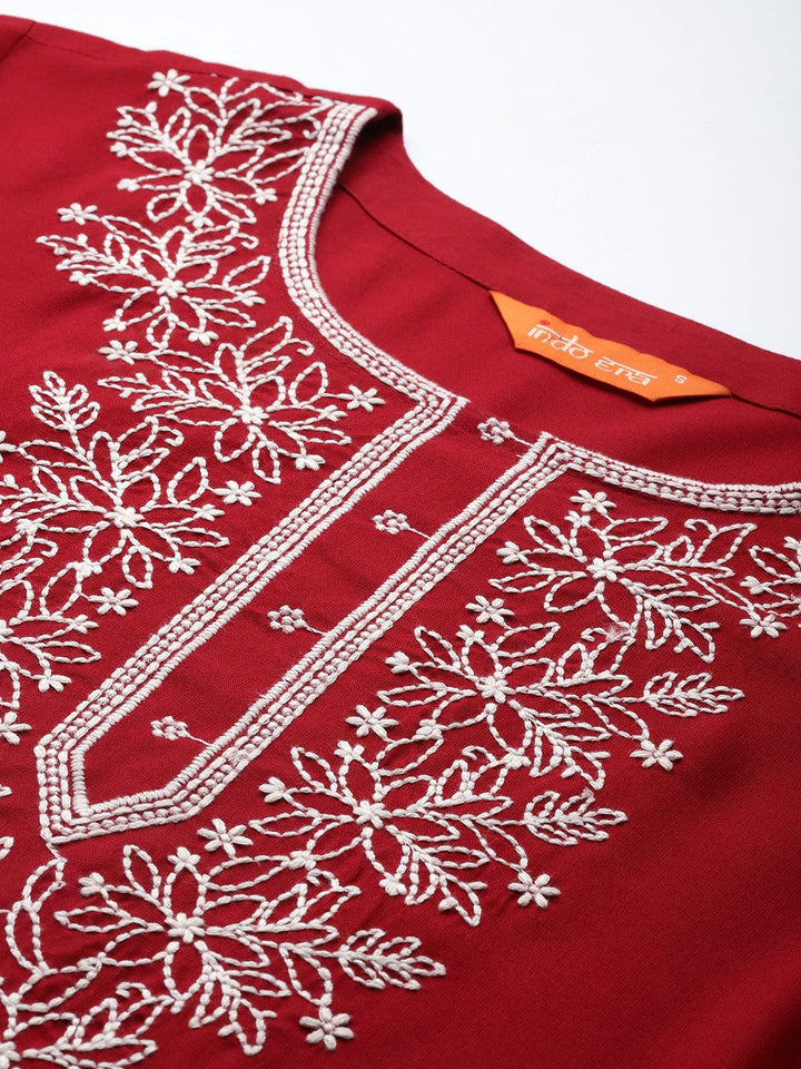 Indo Era Floral Embroidered Thread Work Kurta