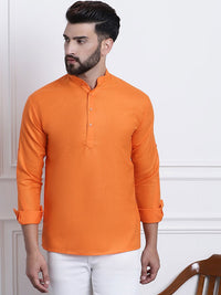 Anug by SOJANYA Men Orange Band Collar Kurta