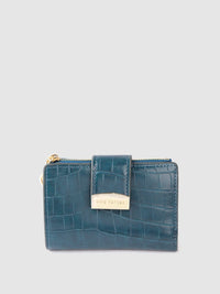 Lino Perros Women Teal Blue Croc Textured Two Fold Wallet