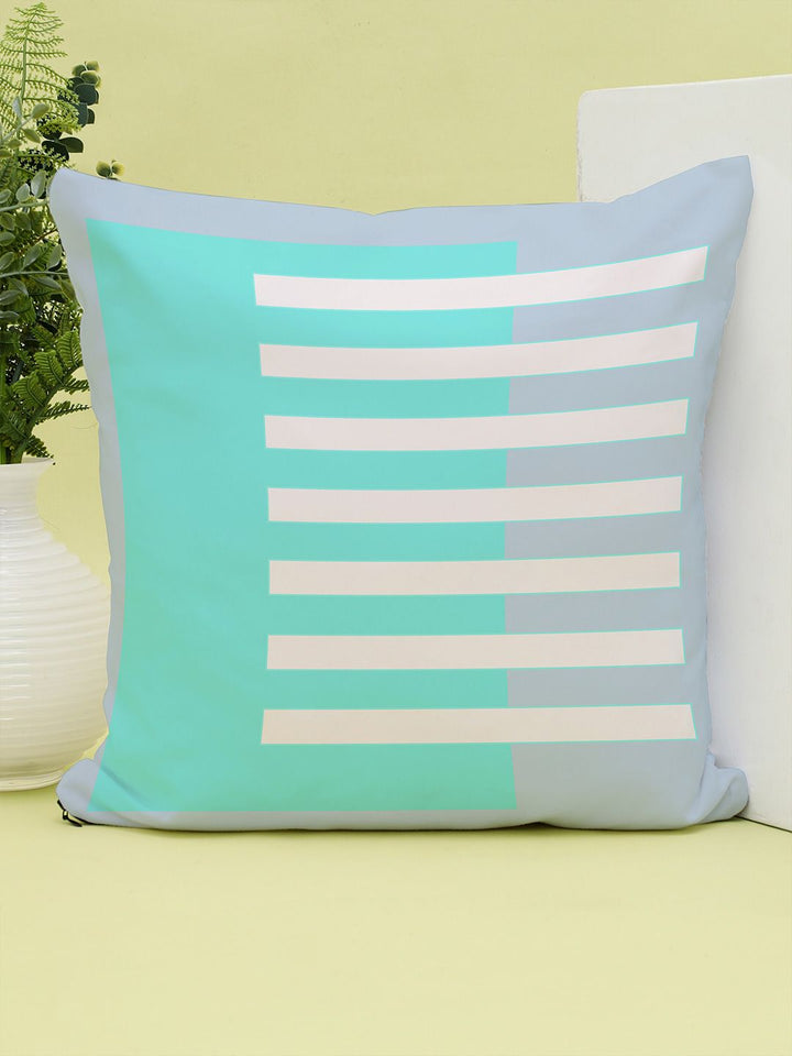 STITCHNEST Teal & Grey Geometric Printed Square Cotton Cushion Covers
