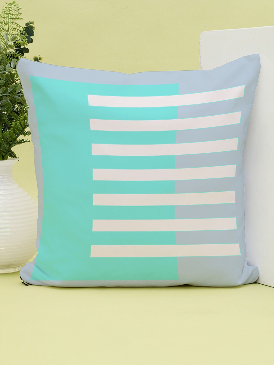 STITCHNEST Teal & Grey Geometric Printed Square Cotton Cushion Covers
