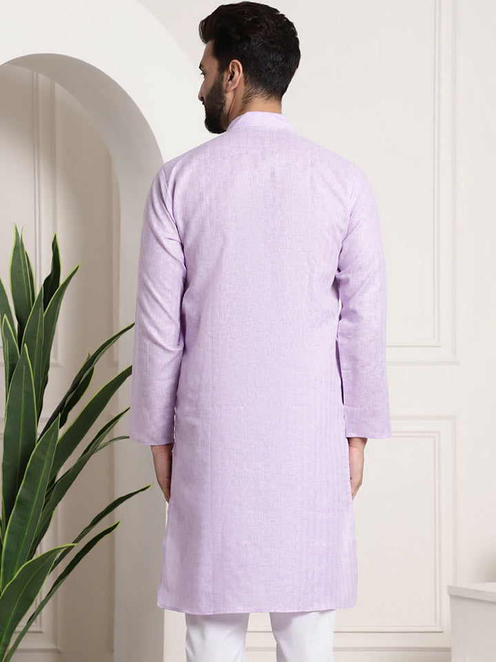 Anug by SOJANYA Men Lavender Checked Dobby Kurta