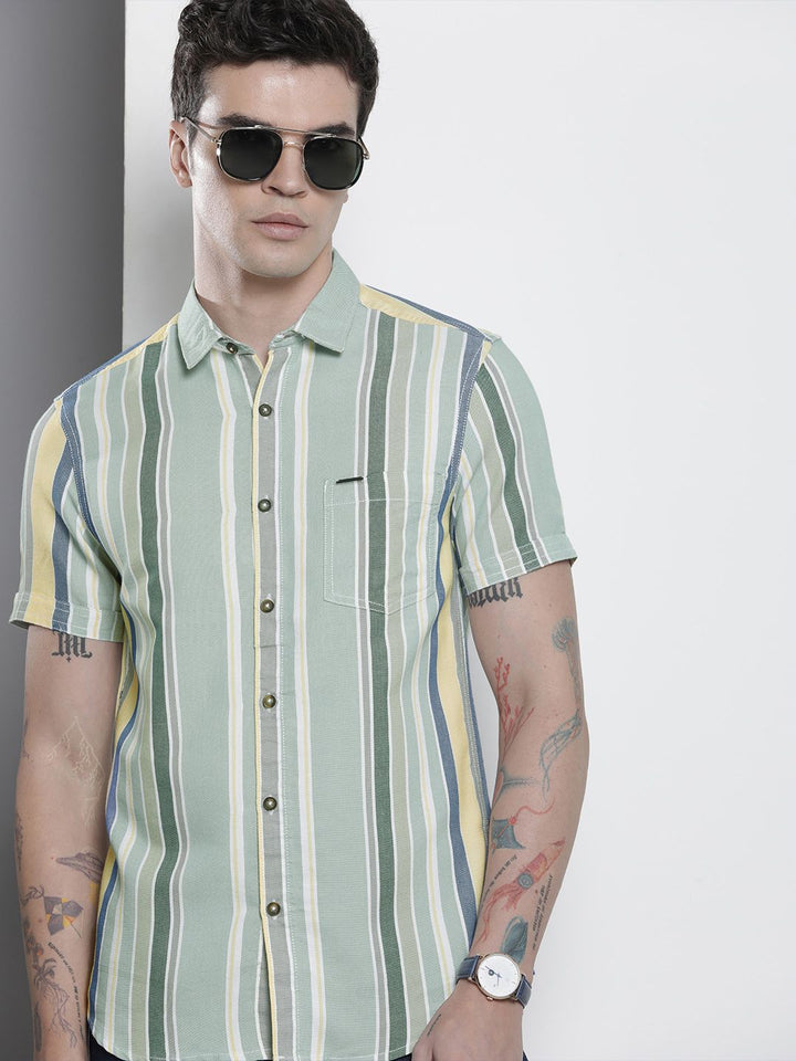 The Indian Garage Co Men Slim Fit Opaque Striped Casual Shirt