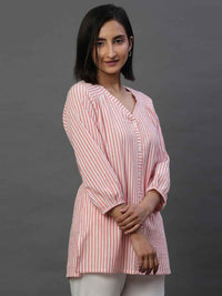 AURELIA Striped V-Neck Pure Cotton Kurti
