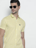 The Indian Garage Co Men Green Comfort Striped Cotton Casual Shirt