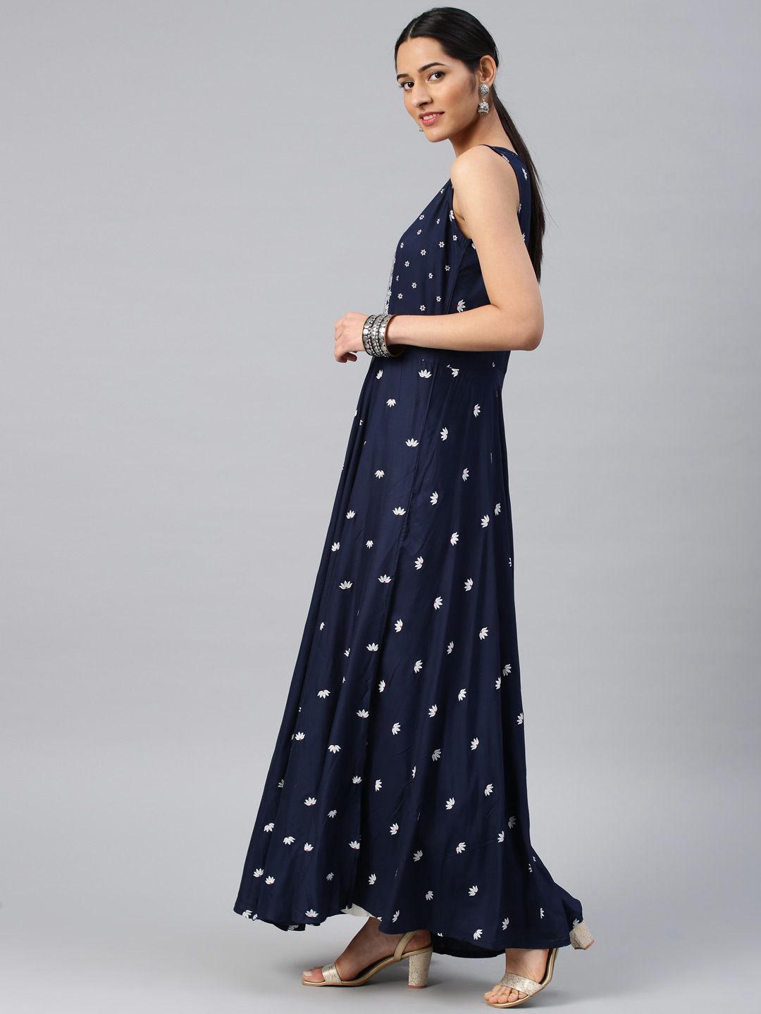 Vishudh Women Navy Blue Printed Anarkali Kurta