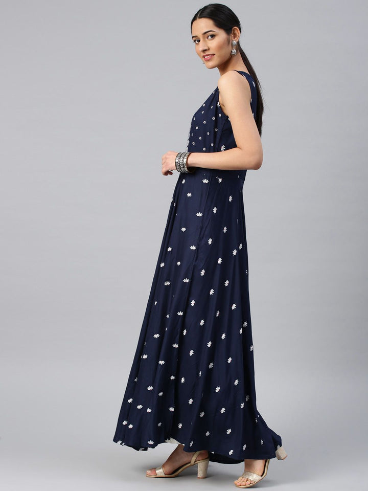 Vishudh Women Navy Blue Printed Anarkali Kurta