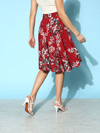 Berrylush Women Floral Print Flared High Rise A-Line Skirt