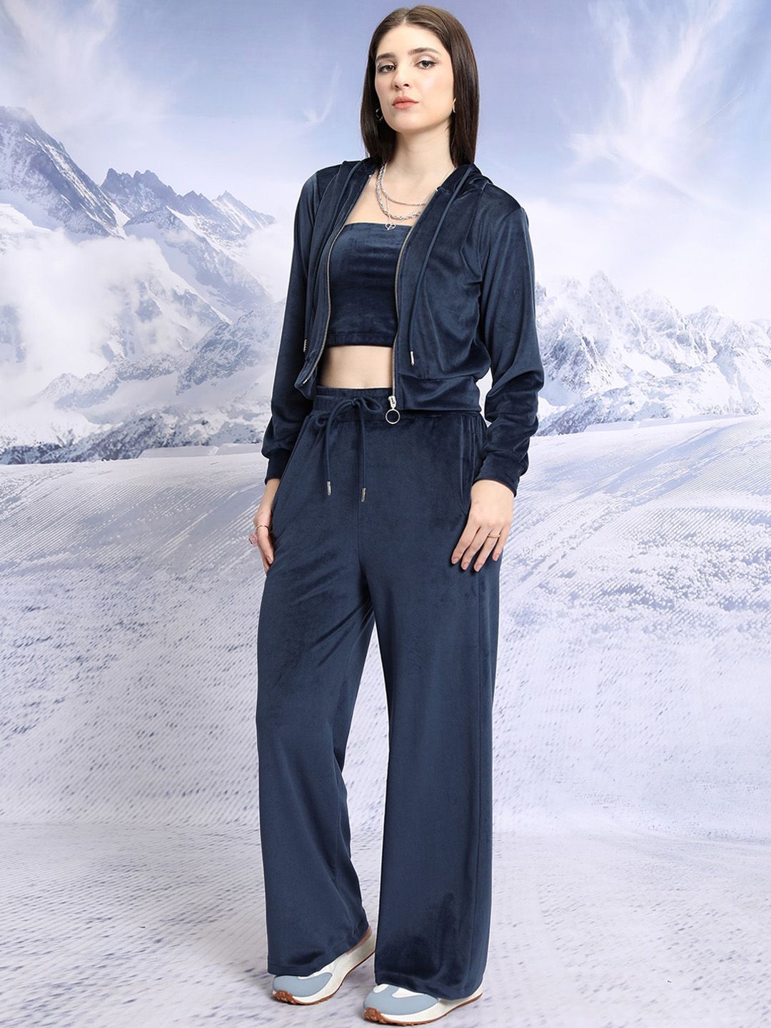 Tokyo Talkies Hooded Tube Top with Sweatshirt And Cargo Wide Leg Pant Co-Ords