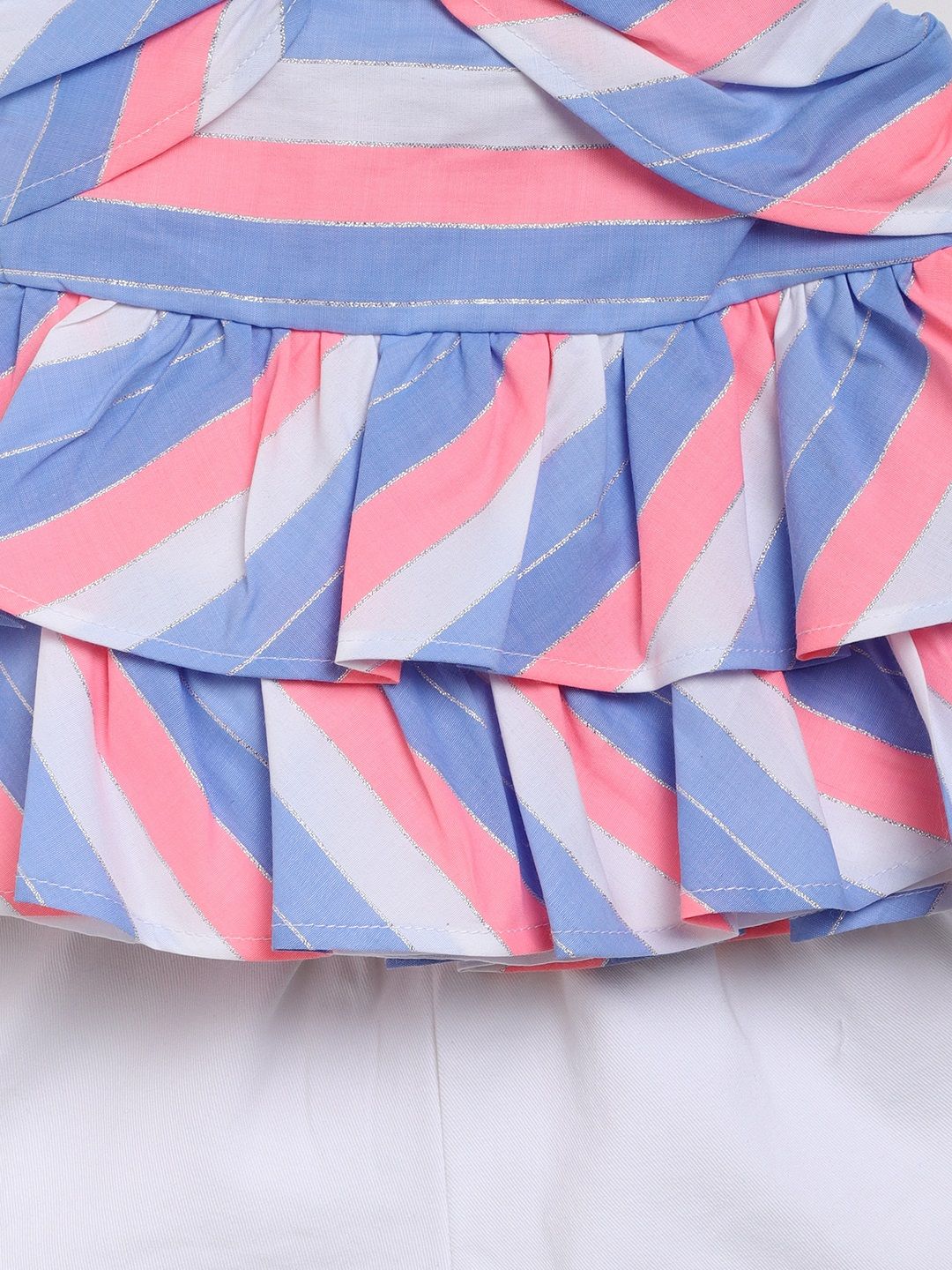 Nauti Nati Girls Biru & Putih Berjalur Atasan & Seluar Pendek Padat