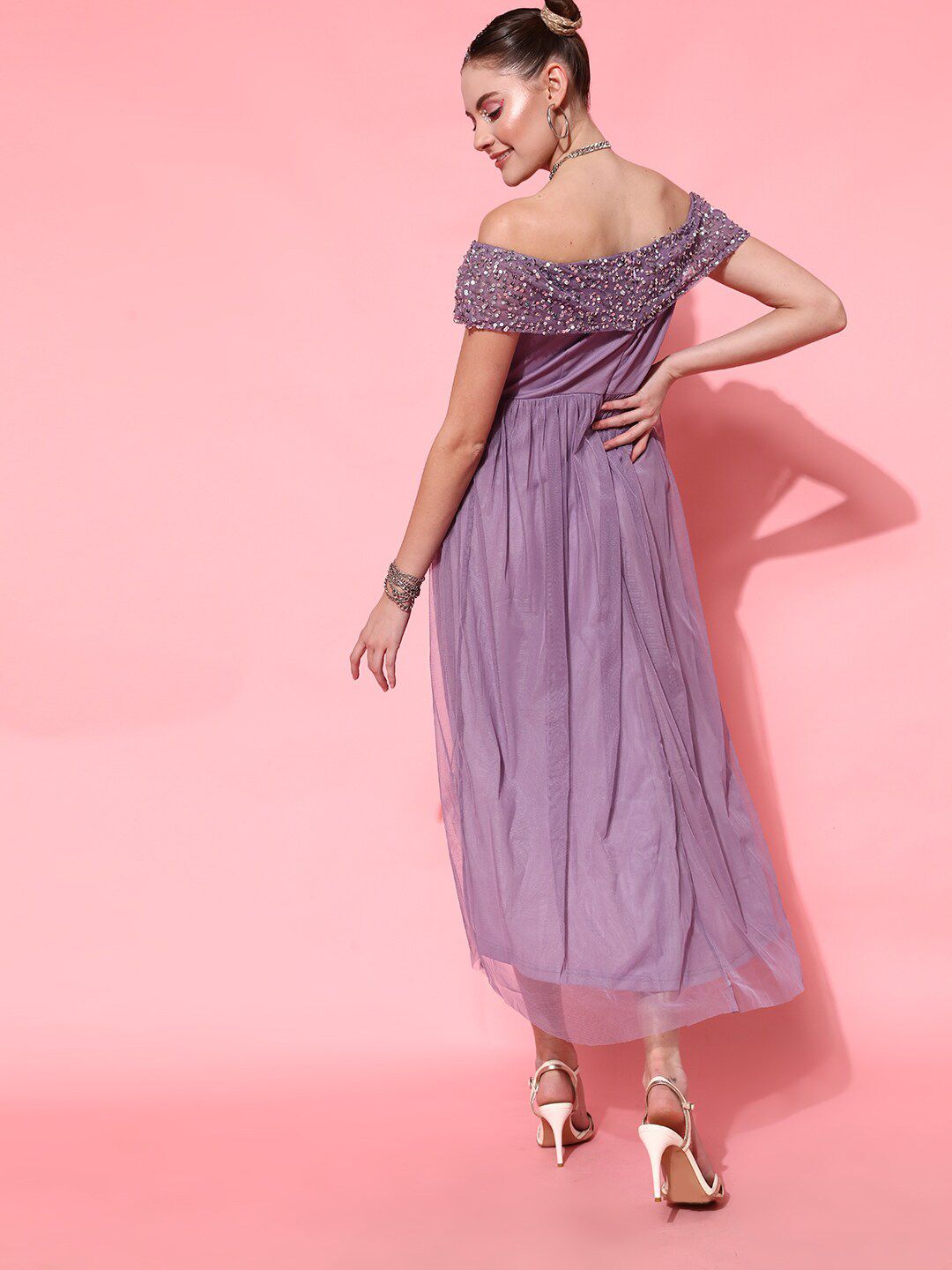 STREET 9 Women Lavender Solid Midi Dress