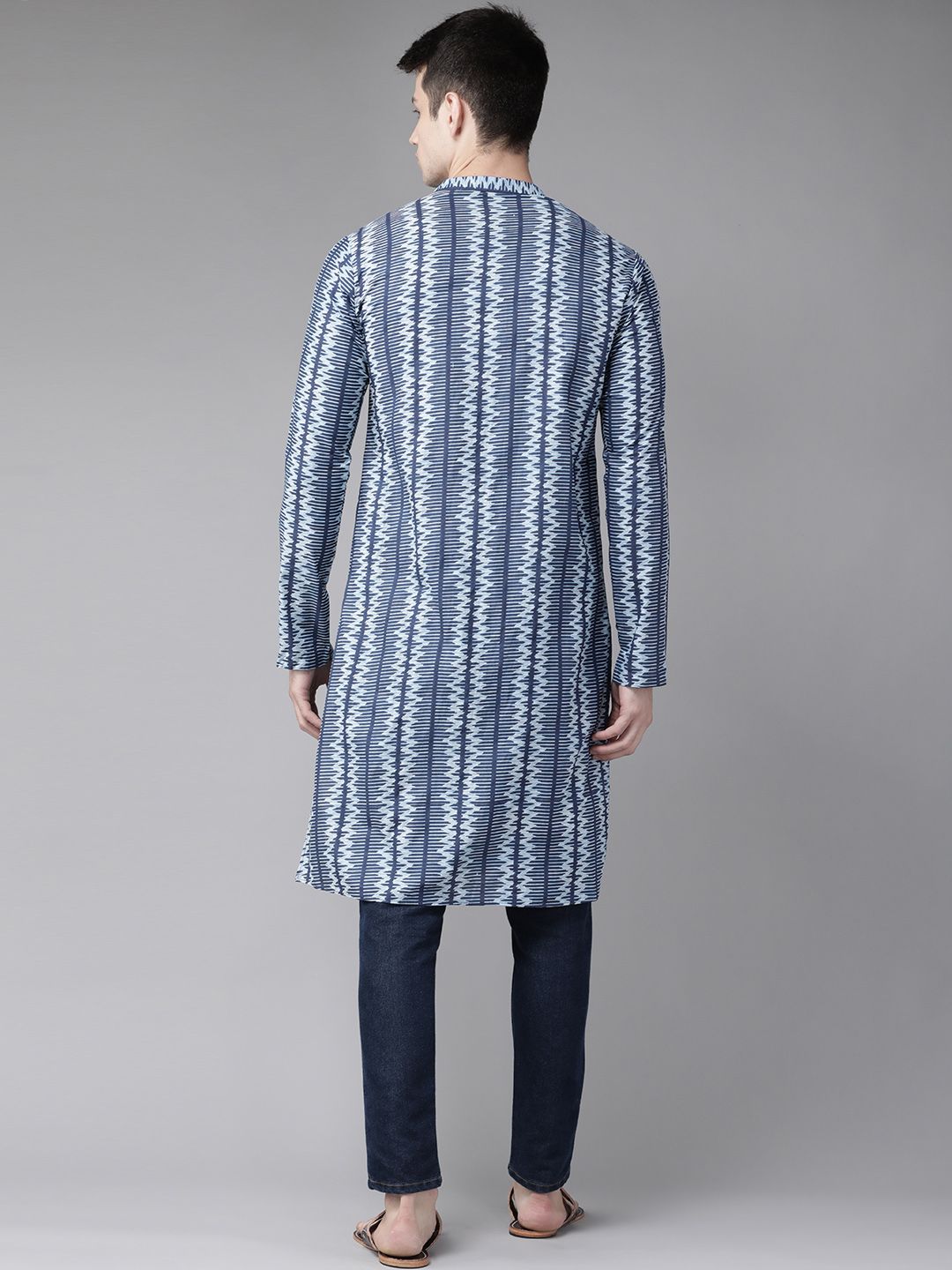 See Designs Men Blue Geometric Print Block Print Handloom Pure Cotton Straight Kurta