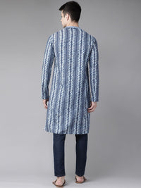 See Designs Men Blue Geometric Print Block Print Handloom Pure Cotton Straight Kurta