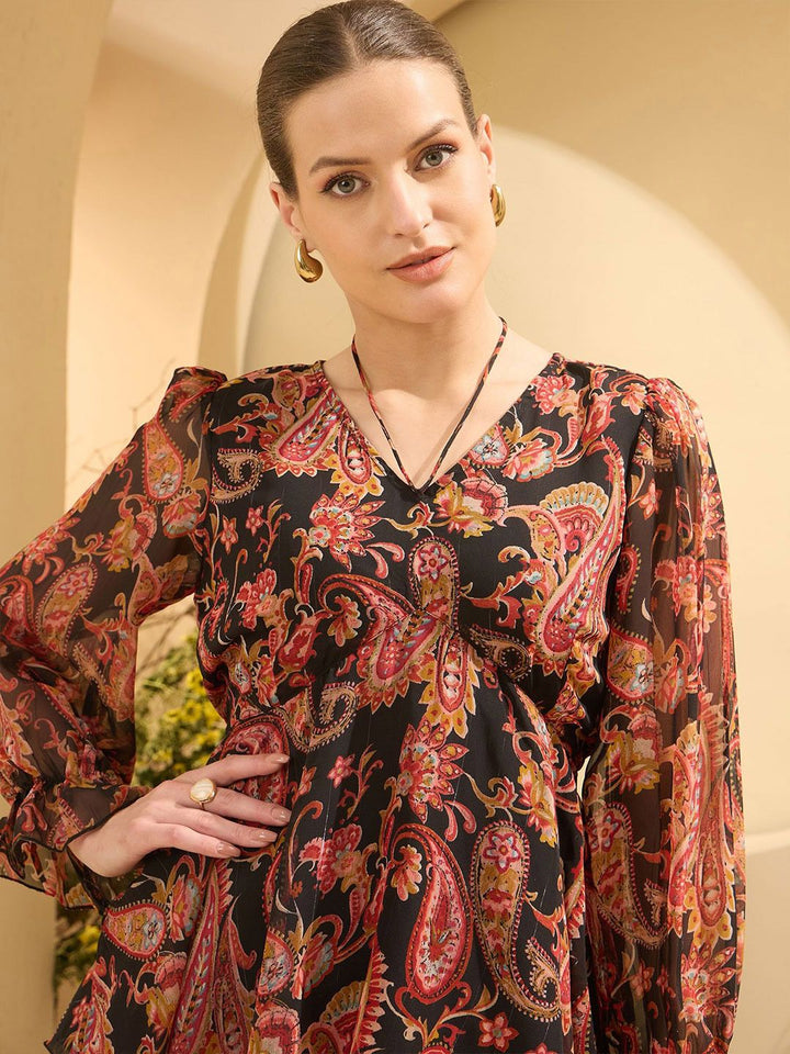 Antheaa Women Ethnic Motifs Printed Bell Sleeves Empire Top