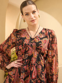 Antheaa Women Ethnic Motifs Printed Bell Sleeves Empire Top