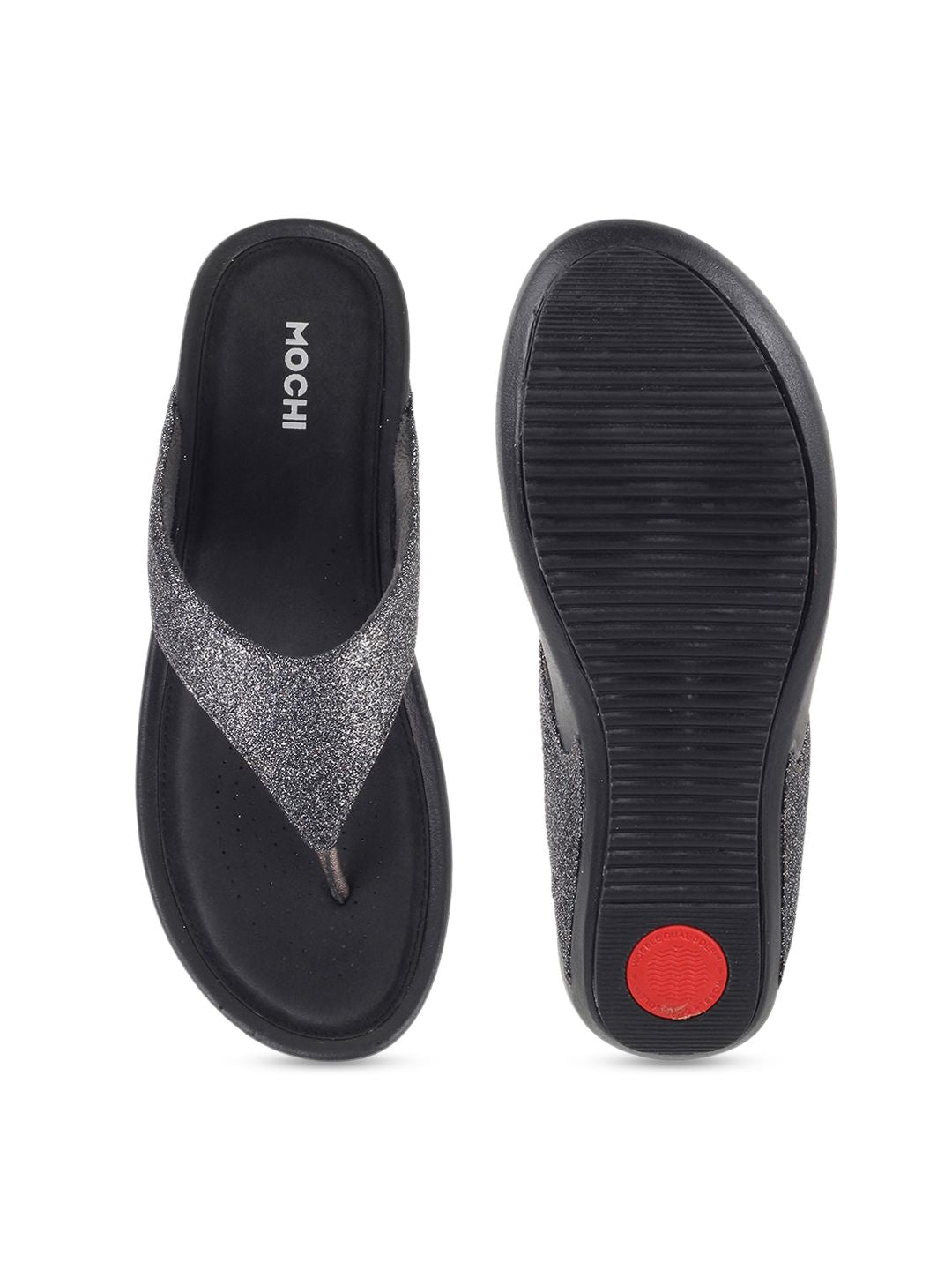 Mochi Women Grey T-Strap Flats