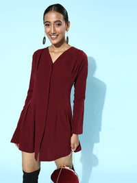 Berrylush Women Charming Maroon Solid A-Line Dress