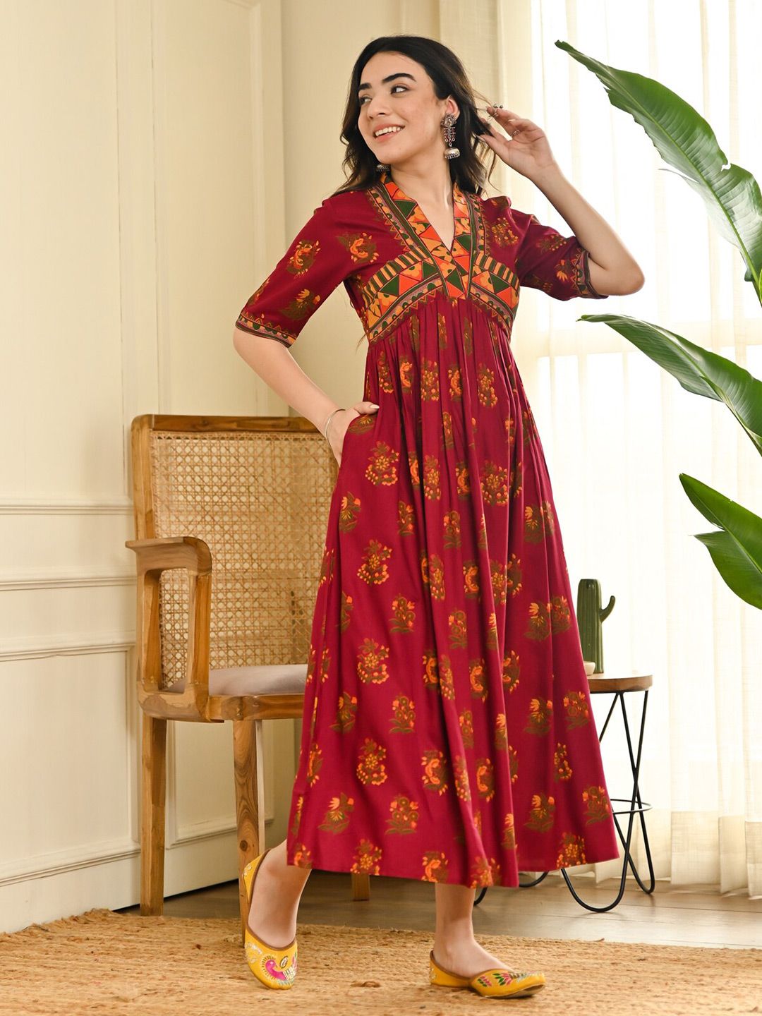 Rustorange Floral Printed Maxi Dress
