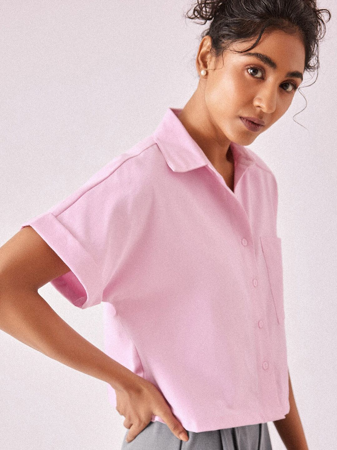 The Label Life Spread Collar Boxy Casual Cotton Shirt